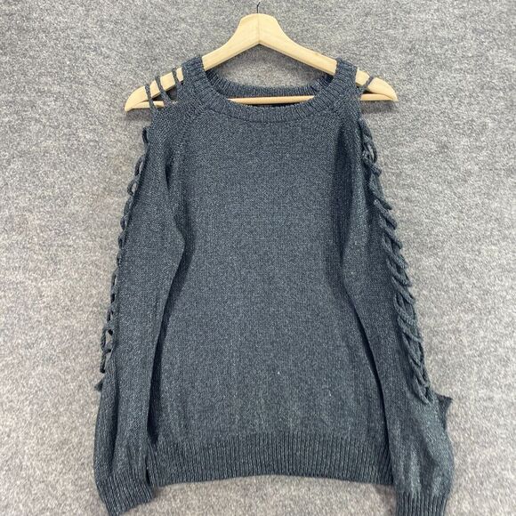 Forever 21 Sweater Pullover Women S Small Gray Knit Cold Shoulder Long Sleeve - Picture 3 of 9
